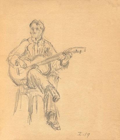 Boceto de personaje con guitarra