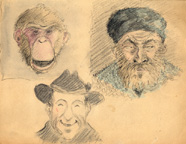 Tres rostros (mono y dos hombres con sombrero)