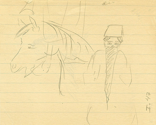 Boceto de hombre y caballo