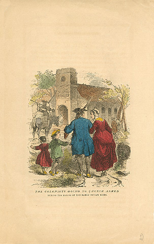 The colonists going to church armed